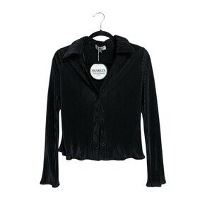 Shareen Collection Marnie Plisse Blouse Pleated Size 10 Black NEW